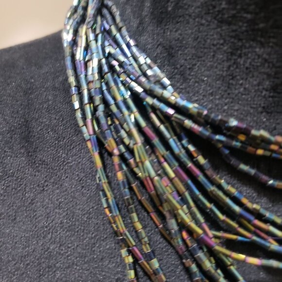 Womens Bohemian Style Multilayered Artificial Glass Beaded Choker Necklace - Picture 5 of 6